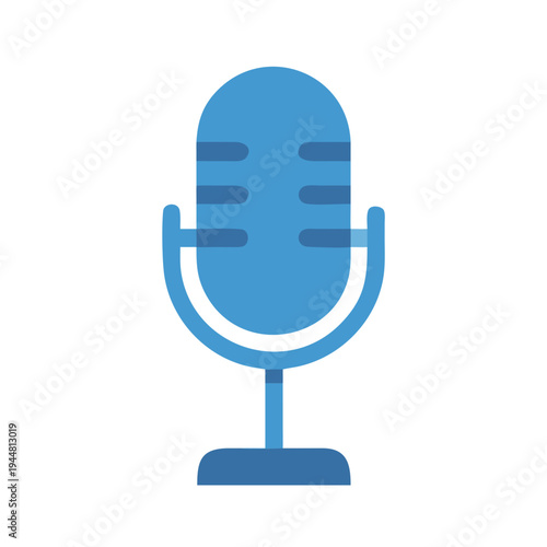 Flat design blue microphone on black background ideal for audio and communication