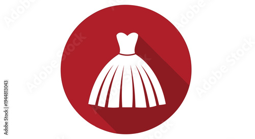 Vector fashion icon of white dress on red circle background