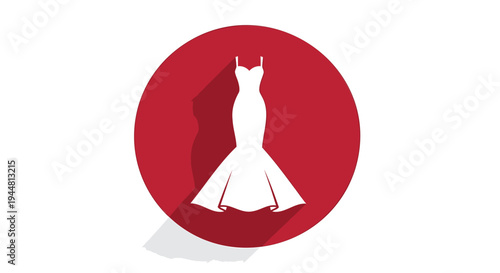 Vector fashion icon of a white dress on red background