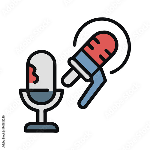 Retro microphone icon vector, voice podcasting concept, isolated on black background