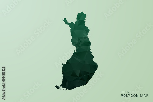 Finland Map - Green Polygon Style Vector Illustration, Low Poly Geometric Design with Clean Silhouette on soft green Background.