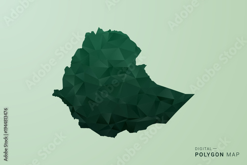 Ethiopia Map - Green Polygon Style Vector Illustration, Low Poly Geometric Design with Clean Silhouette on soft green Background.