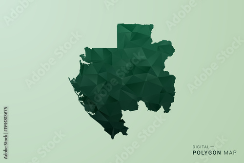 Gabon Map - Green Polygon Style Vector Illustration, Low Poly Geometric Design with Clean Silhouette on soft green Background.
