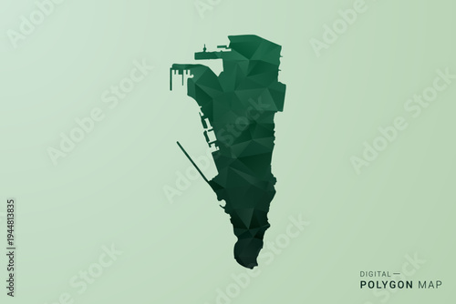 Gibraltar Map - Green Polygon Style Vector Illustration, Low Poly Geometric Design with Clean Silhouette on soft green Background.