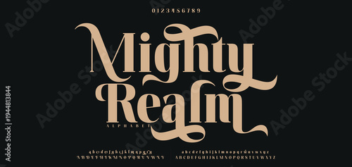 Mighty Realm Elegant alphabet letters font and number. Classic Lettering Minimal Fashion Designs. Typography modern serif fonts regular decorative vintage concept. vector illustration