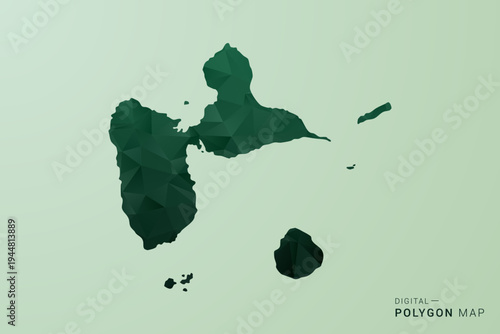 Guadeloupe Map - Green Polygon Style Vector Illustration, Low Poly Geometric Design with Clean Silhouette on soft green Background.