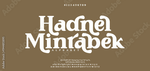 Hadnel Minrabek Elegant Font Uppercase Lowercase And Number. Classic Lettering Minimal Fashion Designs. Typography modern serif fonts regular decorative vintage concept. vector illustration