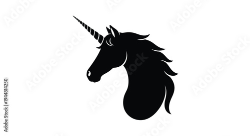 Elegant unicorn head profile a striking black shape silhouette