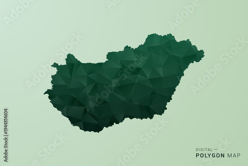 Hungary Map - Green Polygon Style Vector Illustration, Low Poly Geometric Design with Clean Silhouette on soft green Background.