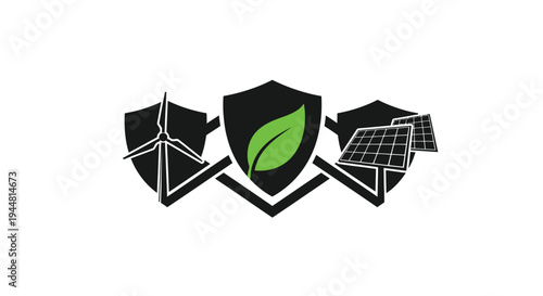 Renewable energy sources protected by shields a vibrant silhouette