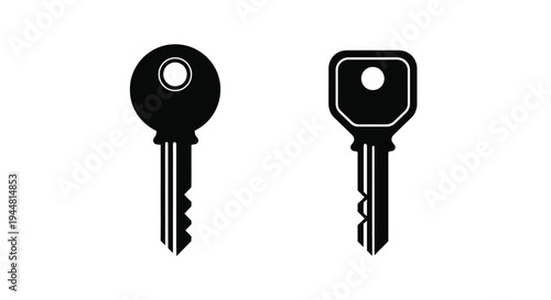 Two keys with circular and square heads black silhouette
