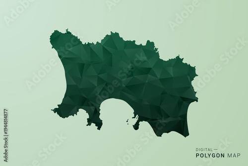 Jersey Map - Green Polygon Style Vector Illustration, Low Poly Geometric Design with Clean Silhouette on soft green Background.