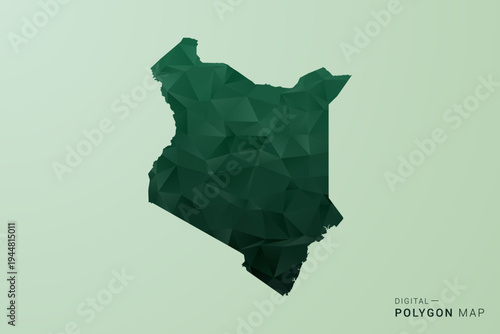 Kenya Map - Green Polygon Style Vector Illustration, Low Poly Geometric Design with Clean Silhouette on soft green Background.