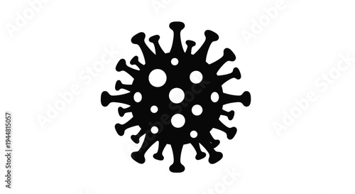 Black coronavirus cell structure depiction with a stark silhouette
