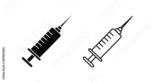 Two medical syringes displayed in contrasting black and white silhouette