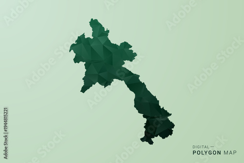 Laos Map - Green Polygon Style Vector Illustration, Low Poly Geometric Design with Clean Silhouette on soft green Background.