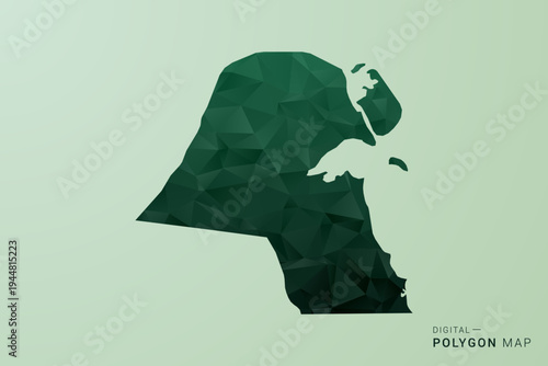 Kuwait Map - Green Polygon Style Vector Illustration, Low Poly Geometric Design with Clean Silhouette on soft green Background.