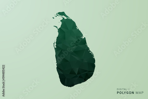 Sri Lanka Map - Green Polygon Style Vector Illustration, Low Poly Geometric Design with Clean Silhouette on soft green Background.
