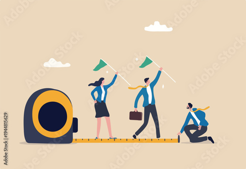 Measure employee performance, evaluation or assessment, staff improvement or success level, appraisal, goal and achievement concept, businessman manager measure employee success with measuring