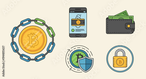 Bitcoin Cryptocurrency Icons Set Digital Finance.