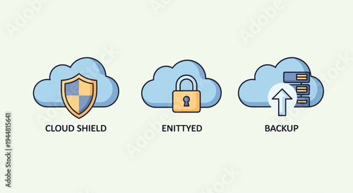 Cloud Computing Security Shield Lock Backup Icons.