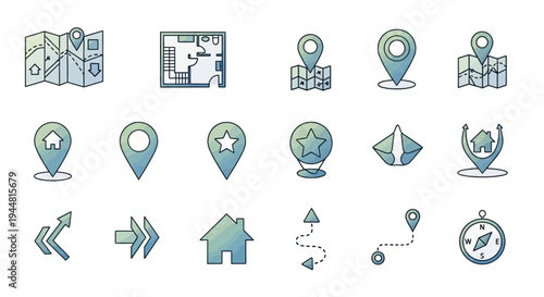 Collection of Navigation and Location Icons.