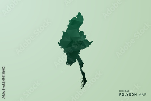 Myanmar Map - Green Polygon Style Vector Illustration, Low Poly Geometric Design with Clean Silhouette on soft green Background.