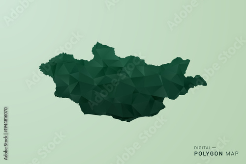 Mongolia Map - Green Polygon Style Vector Illustration, Low Poly Geometric Design with Clean Silhouette on soft green Background.