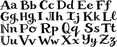 Bold grunge alphabet with lowercase and uppercase letters. Brush drawn grunge typography.