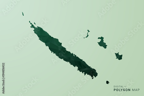 New Caledonia Map - Green Polygon Style Vector Illustration, Low Poly Geometric Design with Clean Silhouette on soft green Background.