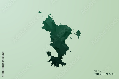Mayotte Map - Green Polygon Style Vector Illustration, Low Poly Geometric Design with Clean Silhouette on soft green Background.