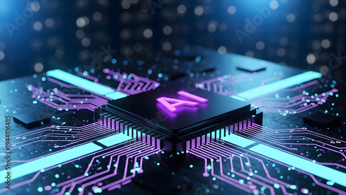 Glowing Artificial Intelligence Microchip on a Futuristic Circuit Board Representing Advanced Computing, Neural Networks, and Digital Innovation
