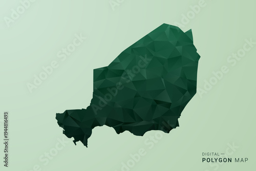Niger Map - Green Polygon Style Vector Illustration, Low Poly Geometric Design with Clean Silhouette on soft green Background.
