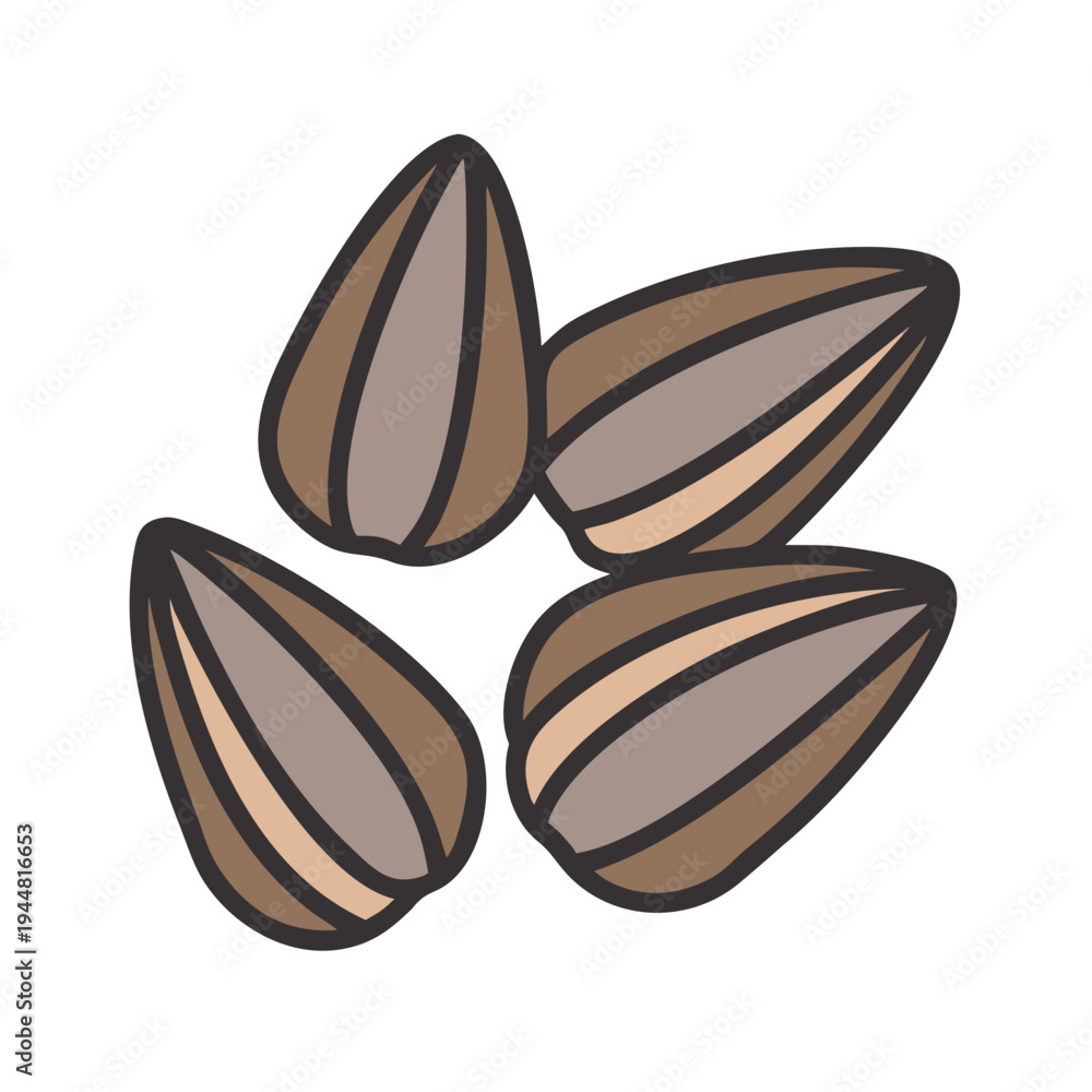 Fototapeta premium Graphic sunflower seeds arrangement against black background, featuring natural hues and simple design