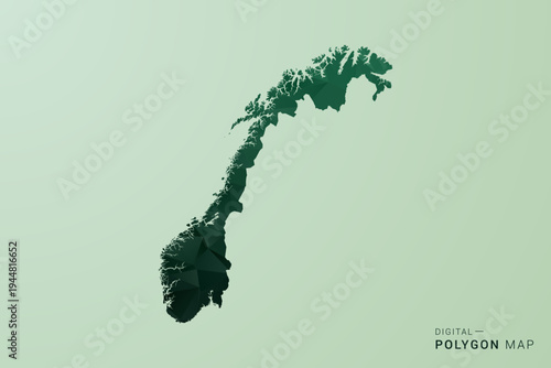 Norway Map - Green Polygon Style Vector Illustration, Low Poly Geometric Design with Clean Silhouette on soft green Background.