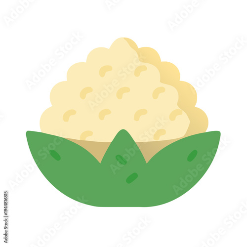 Flat vector illustration of cauliflower isolated on black, healthy eating concept