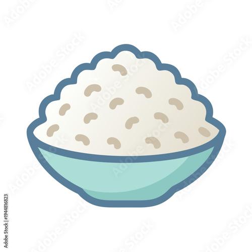 Stylized vector illustration of a bowl overflowing with rice grains on black background