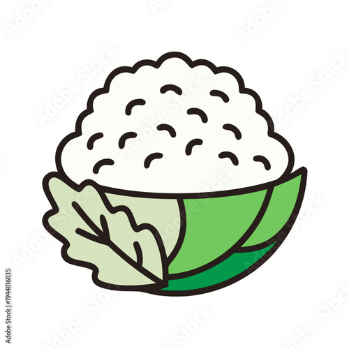 Stylized vector illustration of fresh, organic cauliflower head against a black backdrop