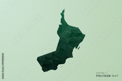 Oman Map - Green Polygon Style Vector Illustration, Low Poly Geometric Design with Clean Silhouette on soft green Background.