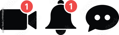 Notification Panel Illustration Modern Flat Camera Bell and Message Icons with Red Badge UI Elements