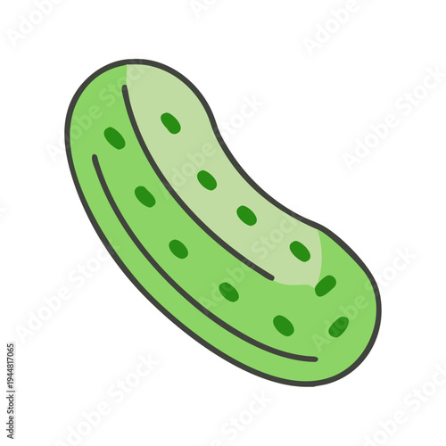 Cartoon style illustration of a green pickle with dark green spots
