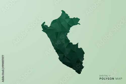 Peru Map - Green Polygon Style Vector Illustration, Low Poly Geometric Design with Clean Silhouette on soft green Background.