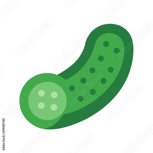 Flat vector illustration of a green pickle on a black background
