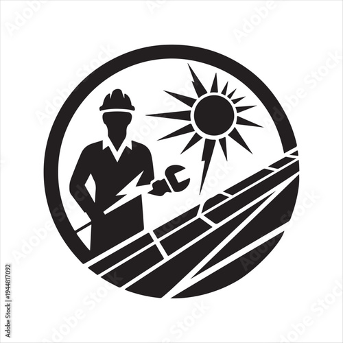 solar and electrician abstract silhouette  outline logo design concept illustration idea