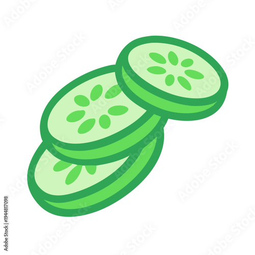 Stylized cucumber slices flat lay illustration on black background for culinary projects