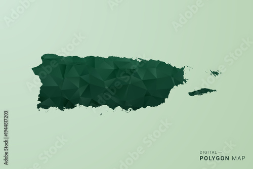 Puerto Rico Map - Green Polygon Style Vector Illustration, Low Poly Geometric Design with Clean Silhouette on soft green Background.