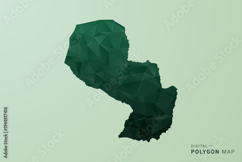 Paraguay Map - Green Polygon Style Vector Illustration, Low Poly Geometric Design with Clean Silhouette on soft green Background.