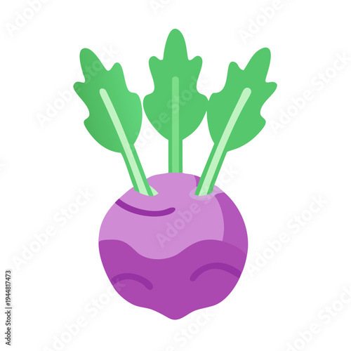 Vibrant kohlrabi illustration with leaves against a stark black background emphasizing freshness
