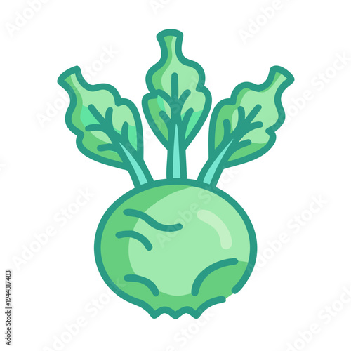 Kohlrabi Cartoon Illustration with Vivid Green Shades Against Black Background