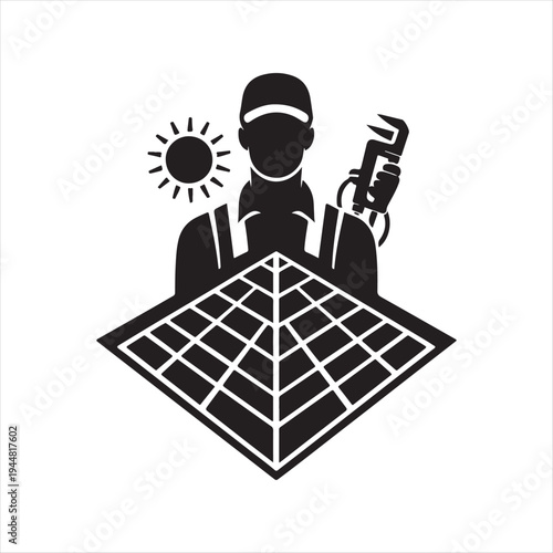 solar and electrician abstract silhouette  outline logo design concept illustration idea